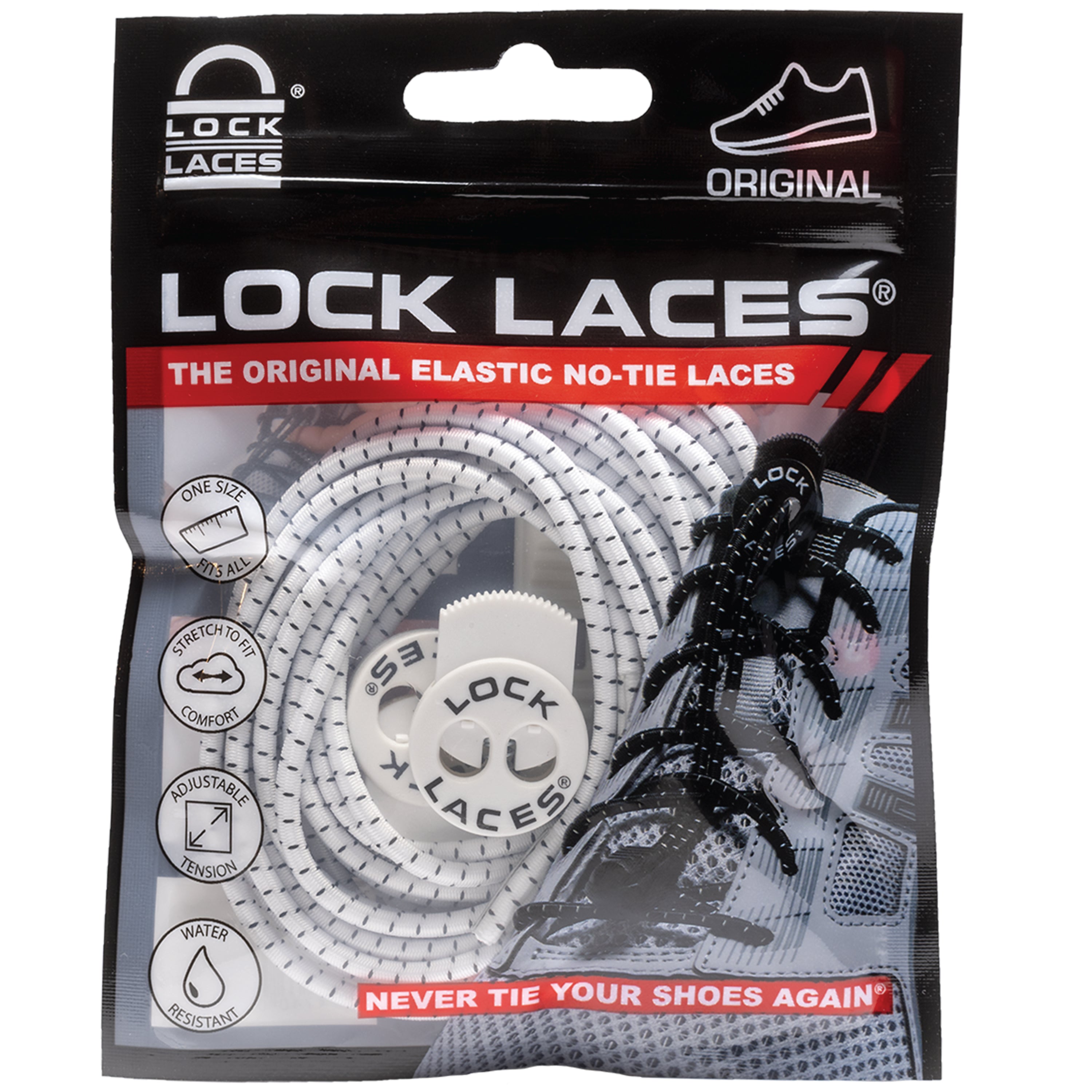 Lock Laces White Solid No Tie Shoelaces